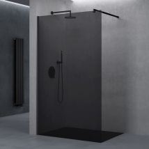 doporro Paroi de Douche à L'Italienne Verre de Securite Gris Teinté 8mm Douche Barre de Stabilisation Ronde Noire Inox Bremen01VG 110x200cm