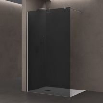 doporro Paroi de Douche Verre de Sécurité Gris Teinté 8mm Douche à L'Italienne Barre de Stabilisation Rectangulaire Chromé Bremen01VG 120x200cm