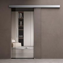 doporro Porte coulissante verre de sécurité ESG transparent porte glissante distance au mur de 15mm poignée barre 102,5x205cm design Amalfi TS20-1025
