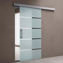 Sogood - doporro Porte coulissante intérieure en verre porte glissante distance au mur de 15mm pour chambre cuisine buro 90cm x 205cm poignée de
