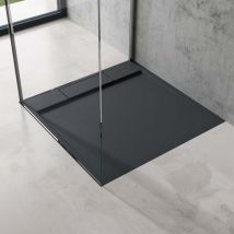 Doporro Receveur de Douche Design Ultra Plat 4 cm Bac à Douche Carré en Solid Surface Gris Noir Mat Geoma04 100x100x4 cm