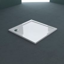 Receveur de Douche Antiglisse Bac à Douche Carré Extraplat Acrylique Blanc Faro01 90x90x4cm + Bonde AL01 - Doporro