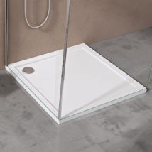 doporro Receveur de Douche Antiglisse Bac à Douche Carré Extraplat Acrylique Blanc Faro01 70x70x4cm + Bonde AL02