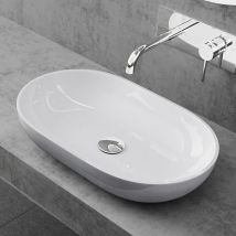 Vasque à poser lavabo 54x34x10,5cm en fonte minérale lave mains raccordement standard Colossum808 blanc - Doporro