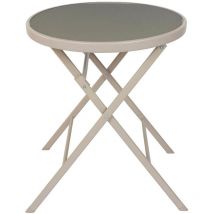 Altobuy - sohan - Table Pliante de Jardin Ronde Beige en Métal et Verre Trempé