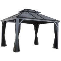 Sojag - Alu Pavillon Mykonos 1216 Hardtop Pavillon mit Moskitonetz Grau 484x364x306 cm