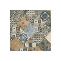 Sol pvc Sous Couche Textile - Carreaux Art Déco - Terre de Sienne et Bleu Gris - Rouleau de 4m x 11m