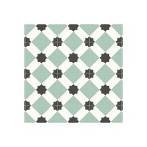 Décoweb - Sol Vinyle First - Effet carreaux de ciment géométrique - Vert d'eau - Rouleau de 3m x 17m