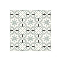 Sol Vinyle Textile - Rénove acoustique - Effet carreaux de ciment arabesque - Gris bleuté - Rouleau de 3m x 10m
