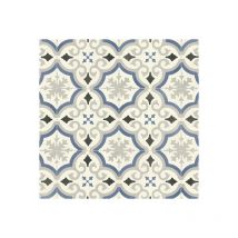 Décoweb - Sol Vinyle Textile Rénove - Effet carreaux de ciment arabesques - Bleu et gris - Rouleau de 4m x 18m
