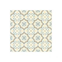 Décoweb - Sol Vinyle Inspiration - Effet carreaux de ciment arabesques - Bleu et ocre - Rouleau de 3m x 15m