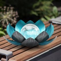 Solar-Gartenleuchte für den Außenbereich, bernsteinfarbene kugelförmige Crackle-Glasdekoration, wasserdichte LED-Blumenlampe, geeignet für Innenhof,