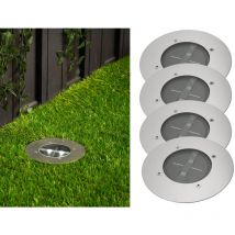 Solar led Bodeneinbaustrahler 4er set für Außen, Edelstahl rund Ø14cm IP67