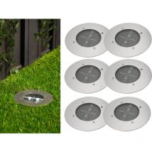 Solar led Bodeneinbaustrahler 6er set für Außen, Edelstahl rund Ø14cm IP67