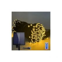 Solar Lichterkette aussen 100m 1000LEDs Solar Weihnachtsbeleuchtung Warmweiß Lichtervorhang mit 8 Leuchtmodi Speicherfunktion & Timer & USB IP44