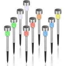 Solar Lights Outdoor Waterproof, 10 Pack, Stainless Steel led Solar Garden Lights for Patio, Lawn, Yard and Landscape, Multicolor