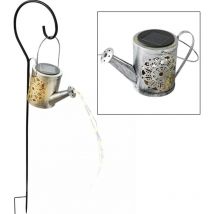 Solar Steckleuchte Gießkanne Außen Gartenlampe im Gießkannen Design Stecklampe silber, 24x led warmweiß, h 94 cm, Garten Balkon Wege Rasen