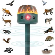 KZQ - Solar-Ultraschall-Tierabwehr, 5 Modi, Anti-Katzen-Eichhörnchen-Abwehr für den Außenbereich mit Bewegungssensor, Lichtflamme, Motorvibration,