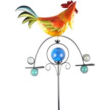 Solar Wetterhahn bunt mit Dekokugel leuchtend Windspiel Beetstecker Gartendeko