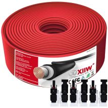 Xiiw - 4mm² Rot 10m Solarkabel Solar Verlängerungskabel mit 4x 30A Solarstecker Photovoltaik Solarkabel Verlängerung IP67 Wasserdichter Rot für