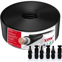 Xiiw - 10mm² Schwarz 50m Solarkabel Solar Verlängerungskabel mit 4x 65A Solarstecker Photovoltaik Solarkabel Verlängerung IP67 Wasserdichter Rot für