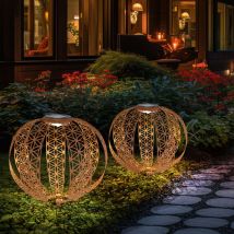 Solarkugel Rostoptik für Außen Solarleuchte rost Garten Solarlampe orientalische Kugel, Akku IP44, mit Lichteffekt und Erdspieß, 1x led warmweiß, d