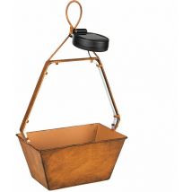 HI - Solarlampe Außenleuchte Gartendeko Hängelampe Korb, led Terrassenleuchte Garten Blumenkübel, Metall rost, 45x led warmweiß, LxBxH 20x11x34,5 cm