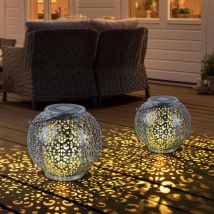 Solarlampe Hängeleuchte Gartendeko led Garten rund Außenleuchte Tisch Kugeldesign, Kunststoff schwarz silber, 1x led, DxH 18x17 cm, 2er Set