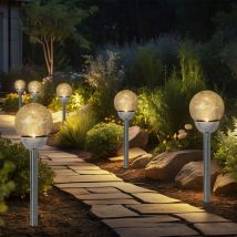 Solarlampe led Außenleuchte Gartendeko Erdspieß Terrassenlampe Solardeko Bruchglas Kugel, warmweiß, DxH 12 x 56 cm, 6er Set