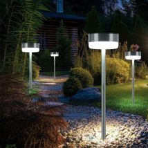 Solarlampe led Außenleuchte Wegelampe Gartendeko Erdspieß Terrassenlampe Solardeko, Edelstahl Kunststoff silber, Akku warmweiß, h 39 cm, 4er Set