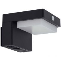 Lindby – Solar-Wandleuchte Eleazar, dimmbar, schwarz, mit Bewegungsmelder, IP44, 190 Lumen, 3,7V 2600mAh Akku