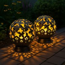 Solarleuchte Solarlampen für Außen Balkon Deko Gartendeko Metall Outdoor, Schmetterling Blumen Design, schwarz, led, DxH 20 x 22,5 cm, 2er Set