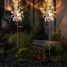 Solarleuchte Windrad Solarlampe Erdspieß Gartendeko Solar Gartenstecker gold silber, Metall, LED warmweiß, LxBxH 22x12x92 cm, 2er Set