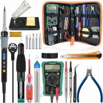 Soldering Irons 18Pcs Soldering Iron Set, 60w Electric Soldering Iron Kit with 5 Tips, Adjustable Temperature, Digital Multimeter, Stand, Solder