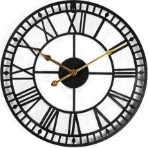 Soldes 24 Inch Large Metal Wall Clocks Industrial Wall Art Decor Clocks,Silent Battery Operated,Solid Iron Skeleton,Big Roman Numerals,Antique Style