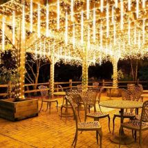 Soldes 50M Météore Pluie Guirlande Lumineuse,Lumineux LED Météore Pluie Lumiere Etanche Douche Pluie Feux 30cm 8Tube 192LEDs,pour Mariage Fête Noël