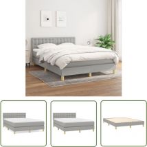 Kalisse - The Living Store Sommier à lattes de lit avec matelas Gris clair 140x190cm Tissu - Lit Plateforme - Lit Double - Matelas Ressorts Ensachés