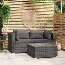 Fimei Salon de jardin 3 pcs avec coussins Gris Résine tressée