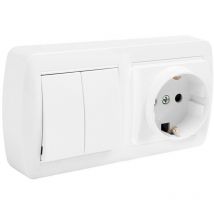 Solera - Base Schuko bipolar con tt lateral, doble conmutador y con obturador, 148x72x42mm E3/42983