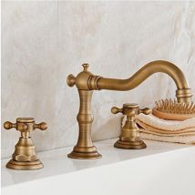 Solid Brass Two Handles Three Holes Widespread Bathroom Brass Sink Faucet Antique Finished Deck Mount Bathtub Faucets Durable Vintage Flexible Taps