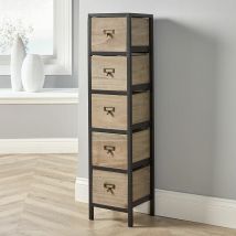 Derwent - Solid Wood 5 Drawer Chest Storage Unit Bedroom Office Organiser Metal Frame - Natural