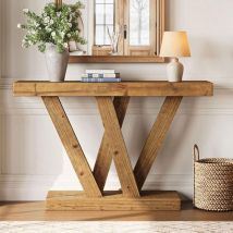 Solid Wood Console Table, 47.2-Inch Farmhouse Entryway Sofa Table with Double V-Shape Base for Living Room Hallway