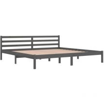 Ityhome - Bed Frame without Mattress Solid Wood Pine 200x200cm Grey vidaXL