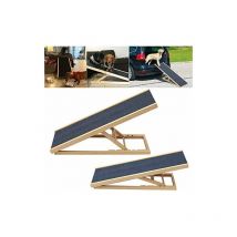 Briefness - Solid Wooden Pet Ramp Car Dog Ladder - 4-Height Adjustable with Non-slip Carpet Safety Pets Ladder - Wooden Dog Ramp Pet Puppy Surface