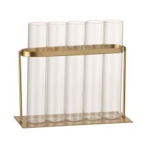 Jolipa - Soliflore 5 tubes verre en métal doré 17x7x15 cm