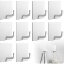 Sollbry - 10 Pièces Crochet Adhesif Mural, Blanc Acier Inox Murale Porte Serviette Salle de Bain, Cuisine Etanche Antirouille Sans Percer Crochet