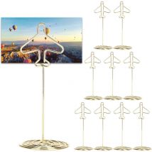 10 pièces Porte-numéros de Table, Supports de Numéro de Table, Mini Porte-Cartes, Supports de Porte-Cartes de Table, Porte-Avion doré avec Base pour