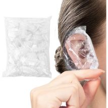 100 Protège-oreilles jetables en plastique transparent étanche avec élastique pour teinture capillaire, douche, baignade, salon de beauté. - Sollbry