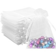 100pcs Pochettes en Organza Blanc 10x12cm Sacs en Organza Transparent avec Cordon de Serrage pour Petits Objets Cadeaux Bijoux Emballage et