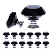 12 Pièces Noir Cristal Verre Meuble Poignées (30 mm), Bouton de Meuble avec de taille, Bouton de Porte, Tiroir de Poignée, Poignée de Portes pour
